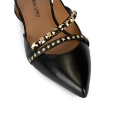Anquetta Chaussures plates à brides et à bouts pointus en cuir noir