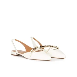 Anquetta Chaussures plates à brides et à bouts pointus en cuir blanc cassé