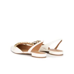 Anquetta Chaussures plates à brides et à bouts pointus en cuir blanc cassé