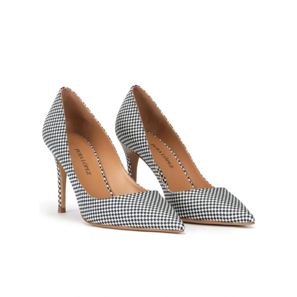 Aqua Escarpins à talons hauts en tissu à carreaux blanc et bleu