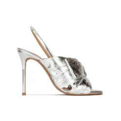Baroque Sandales à talons hauts en cuir métallisé argenté à n?uds