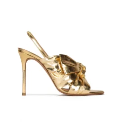 Baroque Sandales à talons hauts en cuir métallisé doré à nœuds