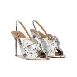 Baroque Sandales à talons hauts en cuir métallisé argenté à n?uds
