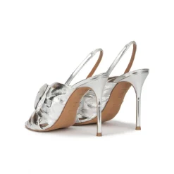 Baroque Sandales à talons hauts en cuir métallisé argenté à n?uds