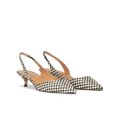 Blanque Escarpins à brides en raphia à carreaux blanc et noir