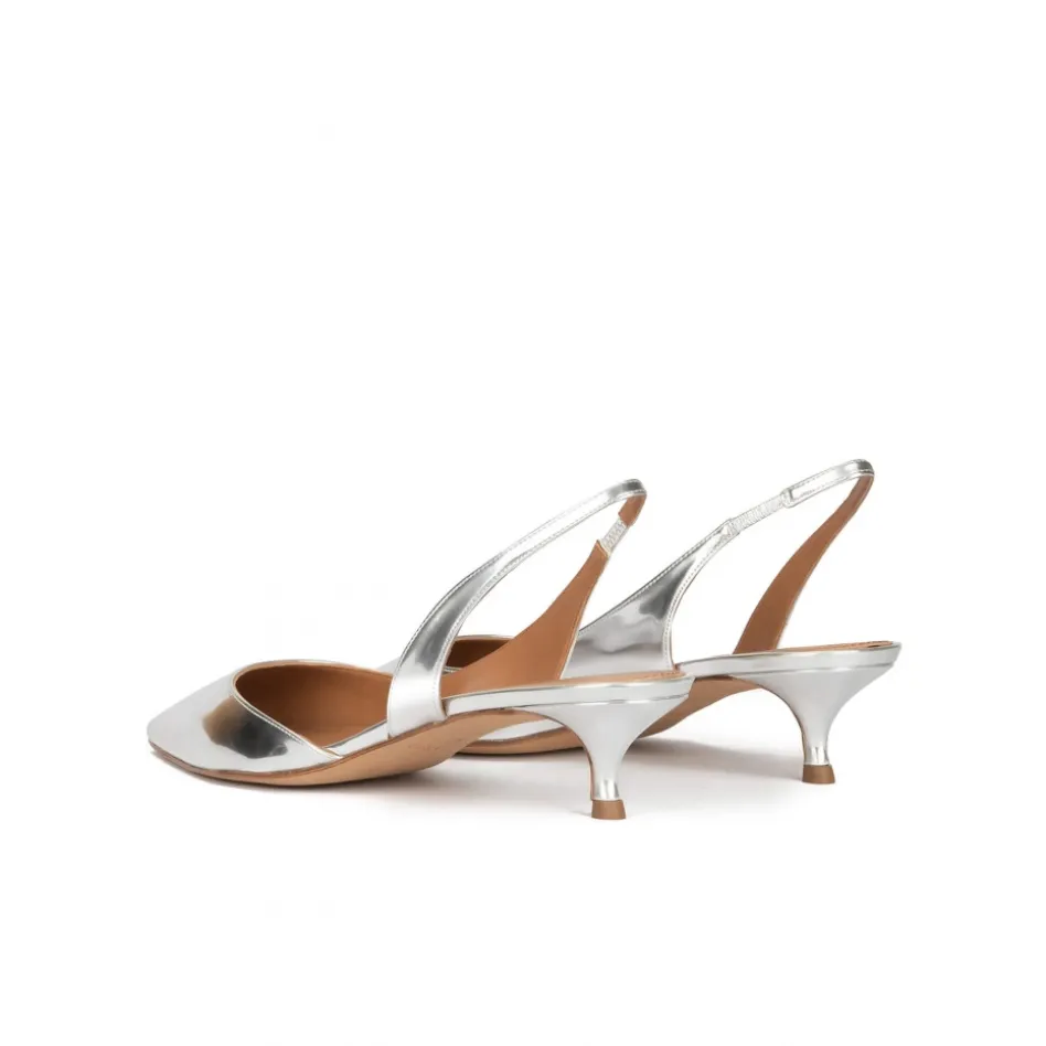 Blanque Escarpins à brides en cuir métallisé argenté