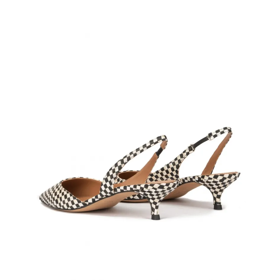 Blanque Escarpins à brides en raphia à carreaux blanc et noir