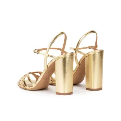 Coque Sandales à talons hauts en cuir métallisé doré