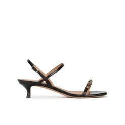 Coquina Sandales à talons moyens en cuir noir avec des cristaux