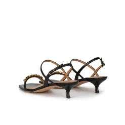 Coquina Sandales à talons moyens en cuir noir avec des cristaux