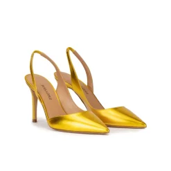Danique Escarpins à brides en cuir métallisé jaune