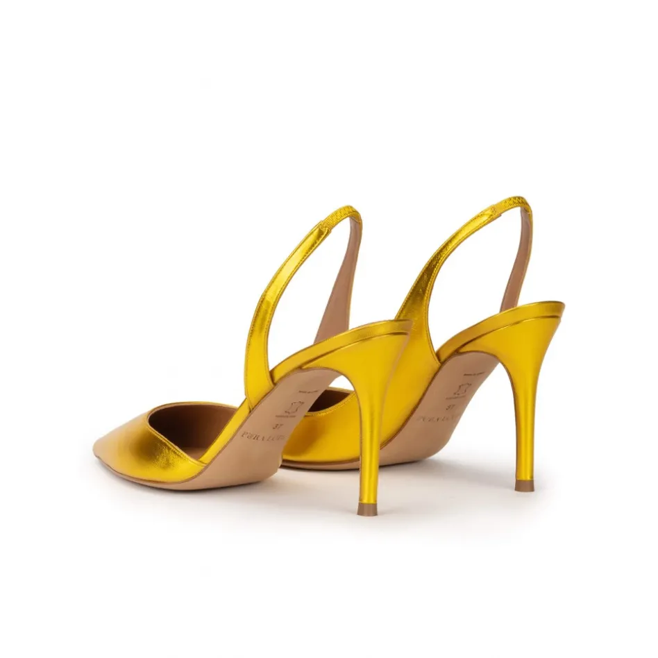 Danique Escarpins à brides en cuir métallisé jaune