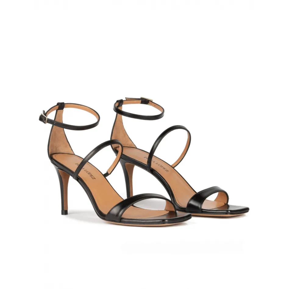 Daquesha Sandales à talons moyens en cuir noir