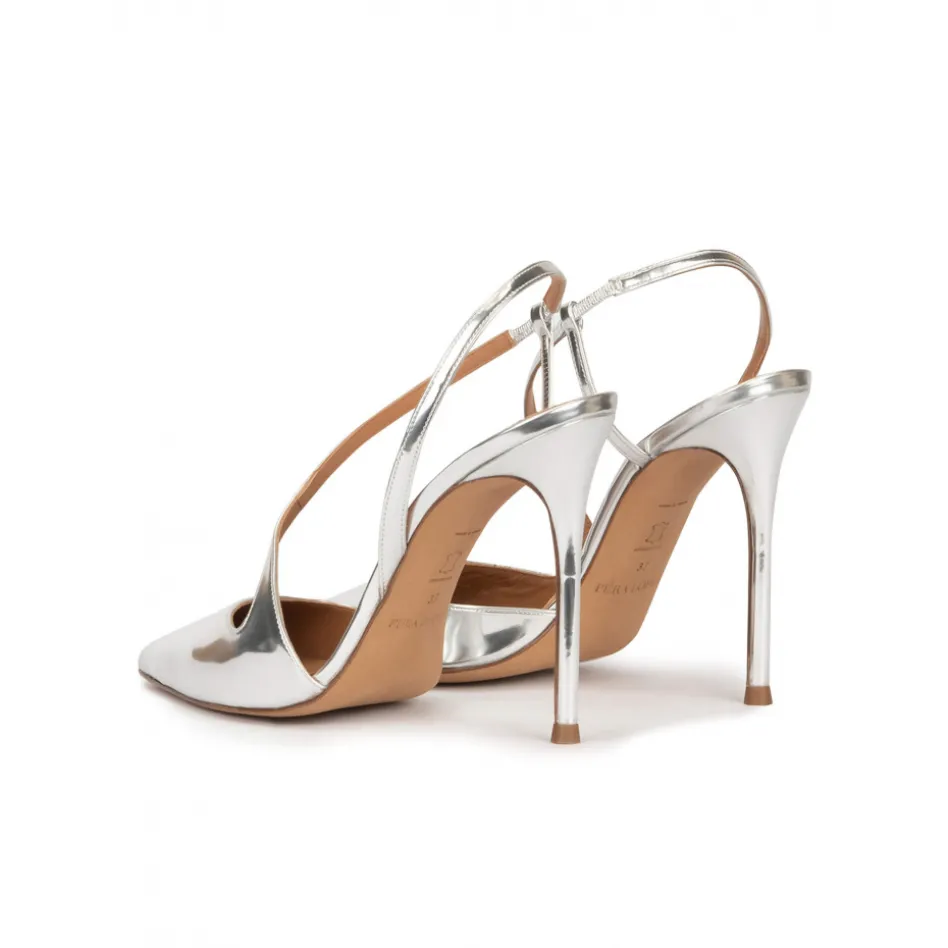 Dominique Escarpins à brides en cuir métallisé argenté