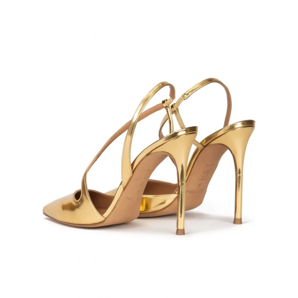 Dominique Escarpins à brides en cuir métallisé doré