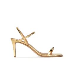 Evangelique Sandales à talons moyens en cuir doré à cristaux