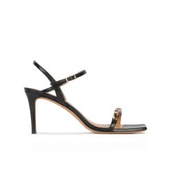 Evangelique Sandales à talons moyens en cuir noir avec cristaux