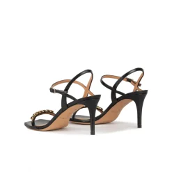 Evangelique Sandales à talons moyens en cuir noir avec cristaux
