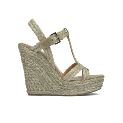 Filipa Espadrilles compensées en raphia tressé vert kaki