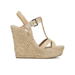 Filipa Espadrilles compensées en raphia tressé taupe