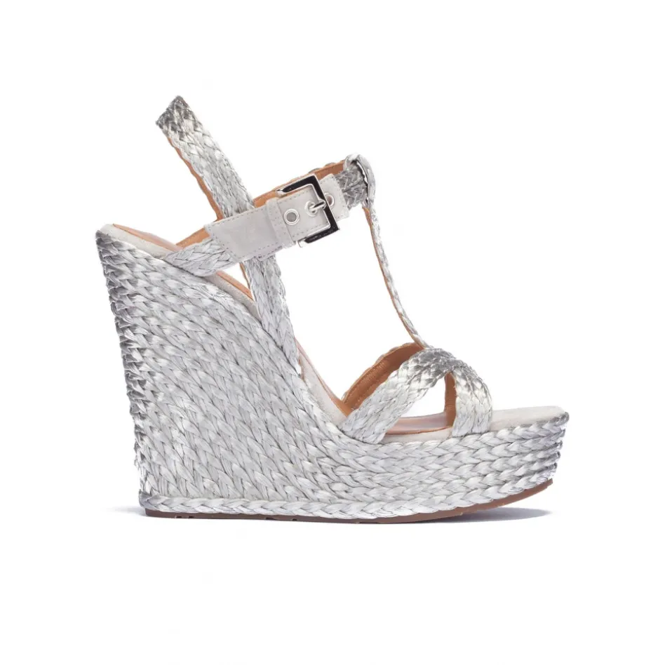 Filipa Espadrilles compensées en raphia tressé argent