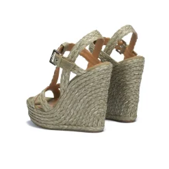 Filipa Espadrilles compensées en raphia tressé vert kaki