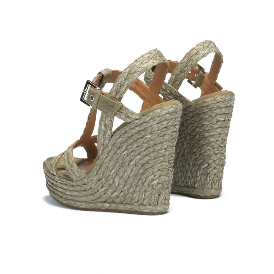Filipa Espadrilles compensées en raphia tressé vert kaki