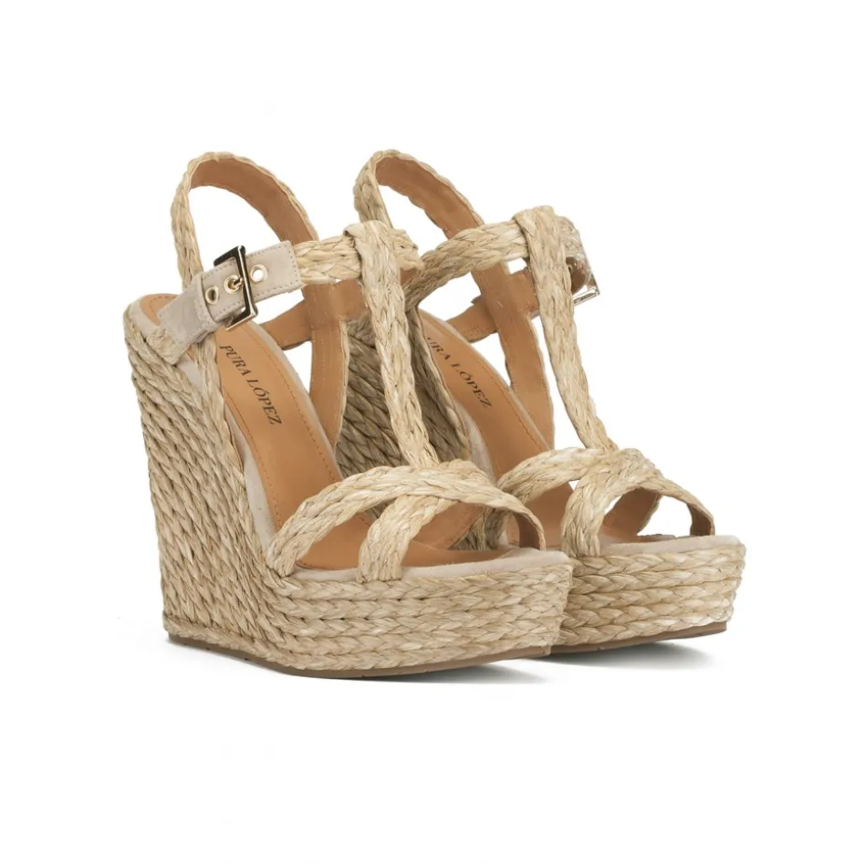 Filipa Espadrilles compensées en raphia tressé taupe