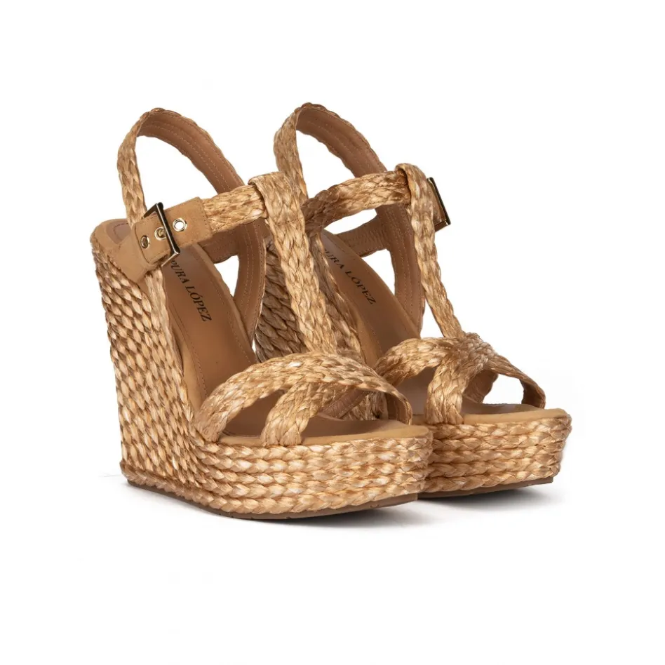 Filipa Espadrilles compensées en raphia tressé bronze