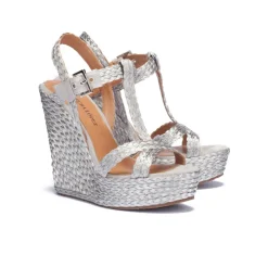 Filipa Espadrilles compensées en raphia tressé argent