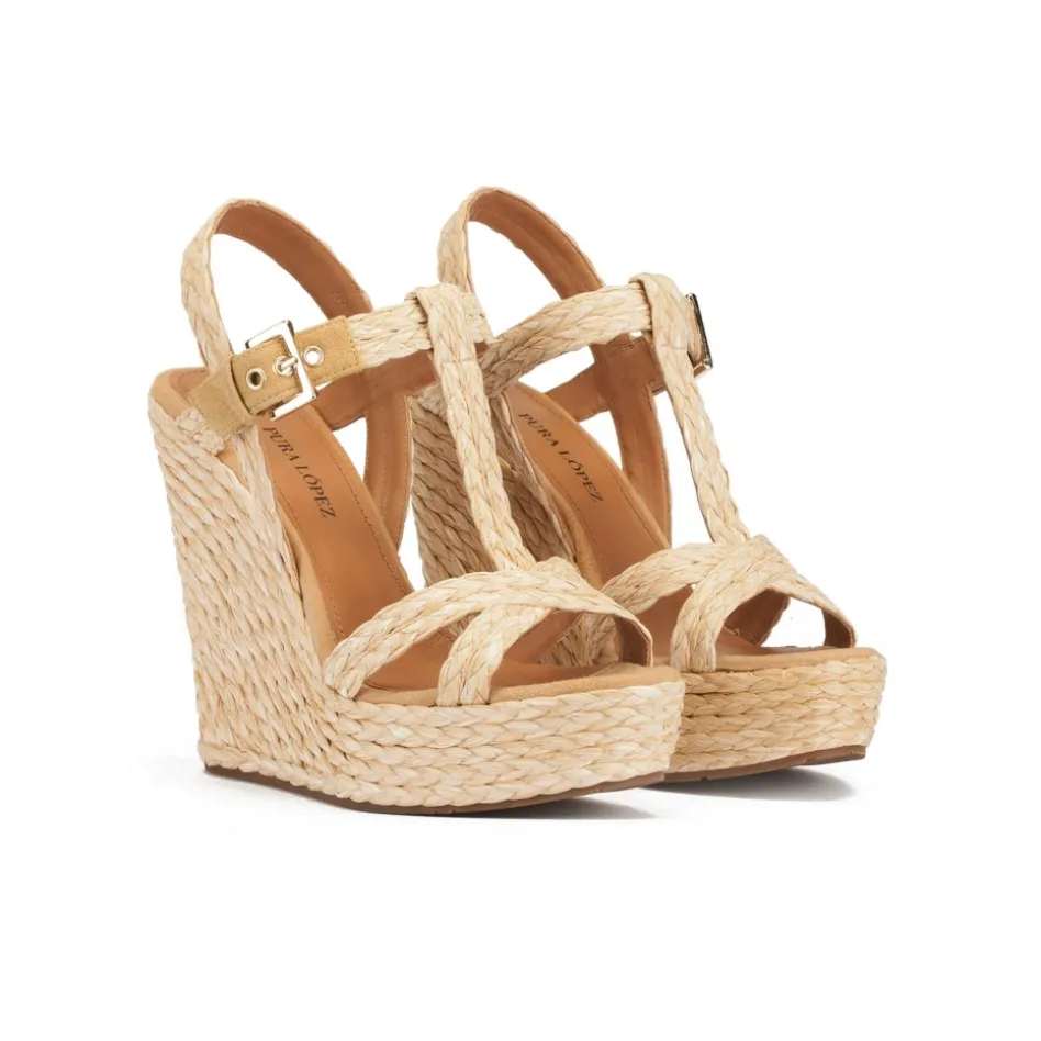 Filipa Espadrilles compensées en raphia tressé naturelle