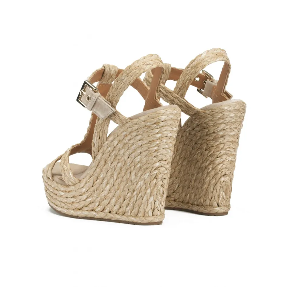 Filipa Espadrilles compensées en raphia tressé taupe