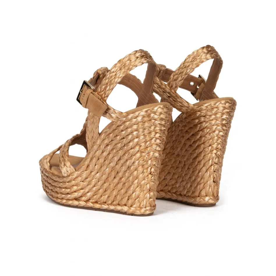 Filipa Espadrilles compensées en raphia tressé bronze