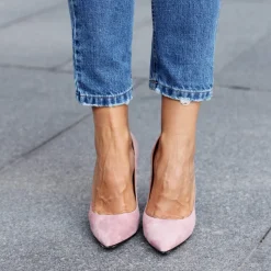 Janie Escarpins à talons épais en daim rose