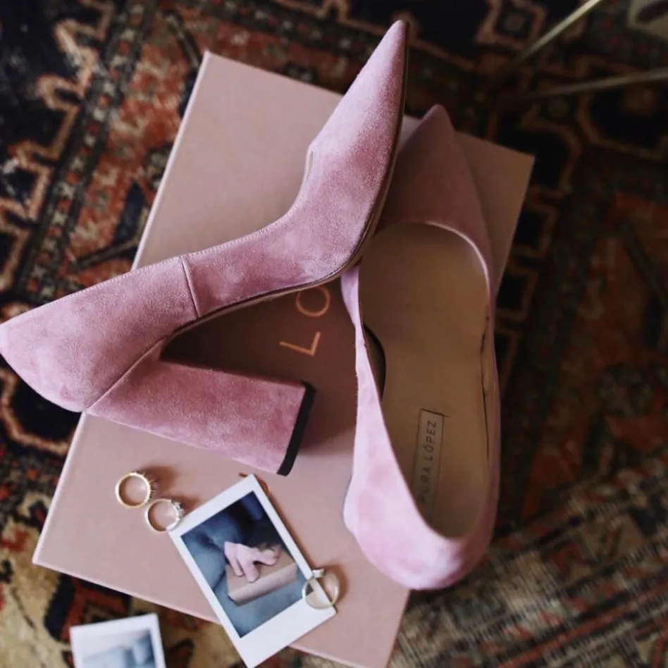 Janie Escarpins à talons épais en daim rose