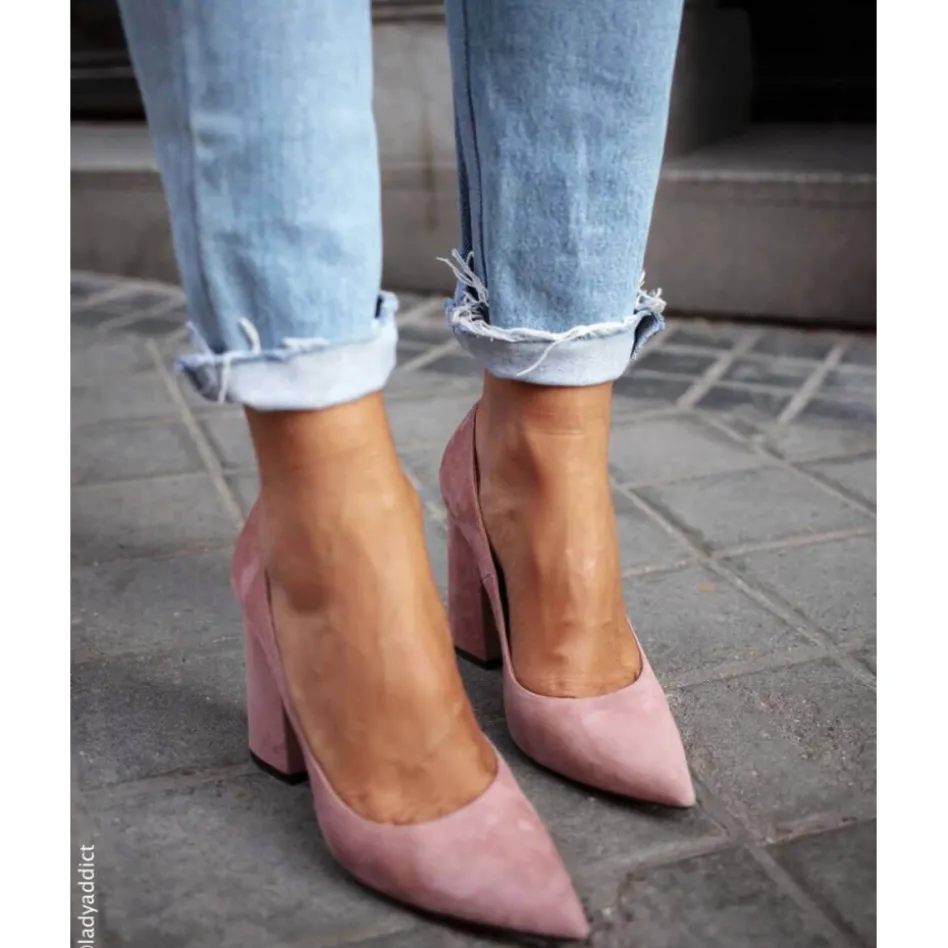 Janie Escarpins à talons épais en daim rose