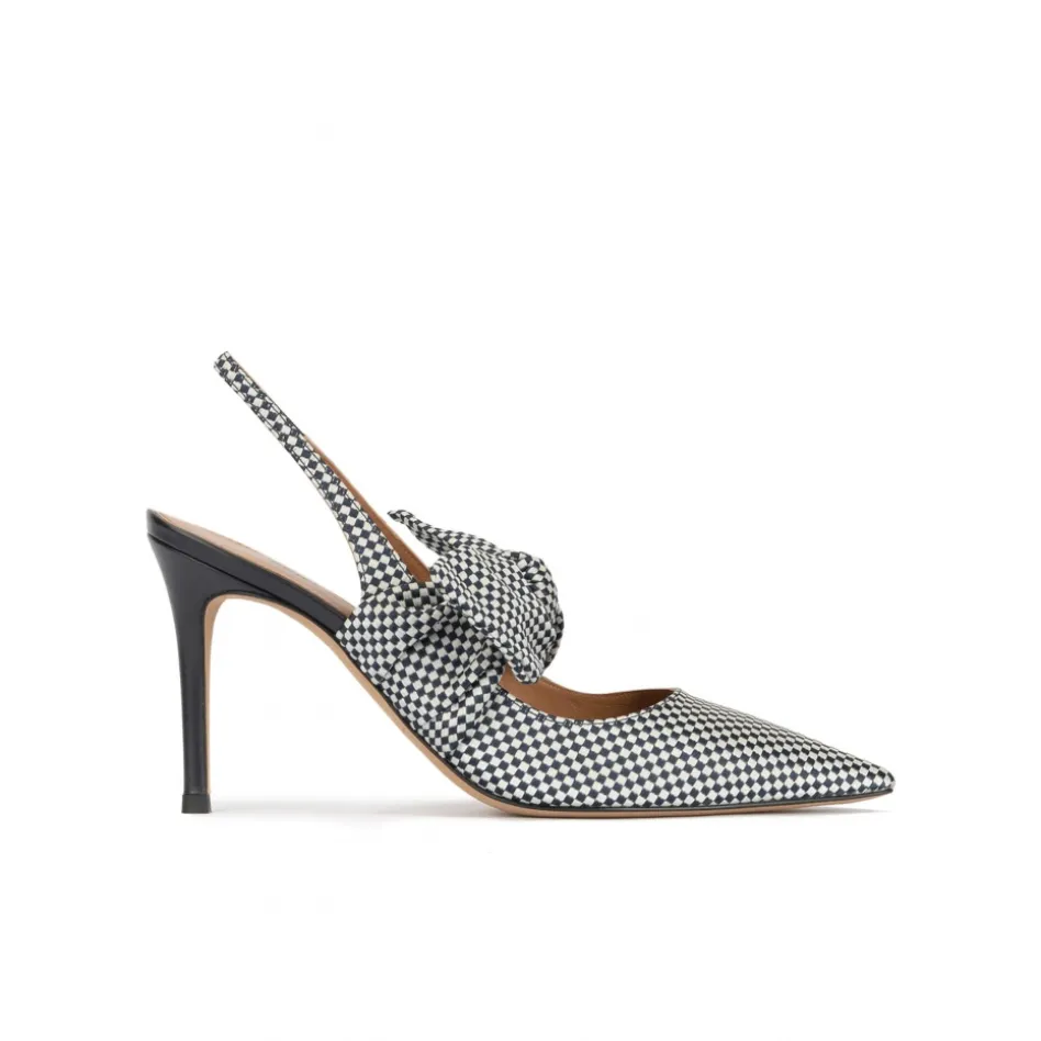 Jaqueline Escarpins à brides en tissu à carreaux blanc et bleu