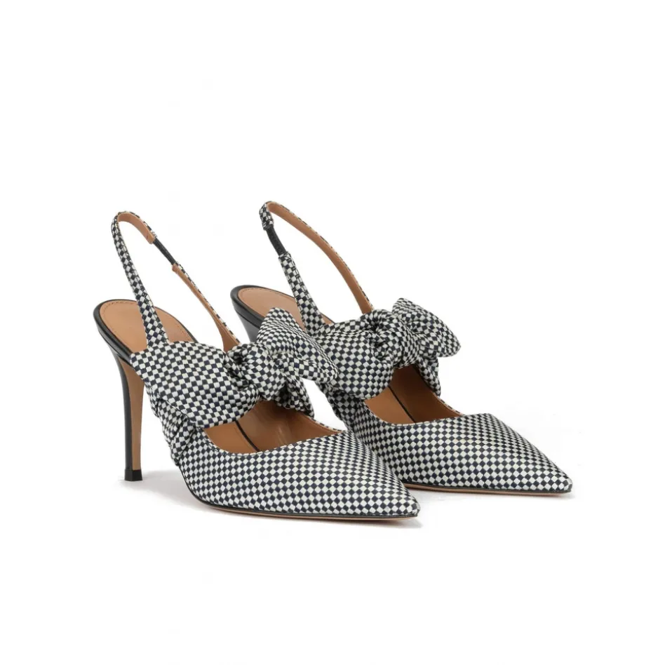 Jaqueline Escarpins à brides en tissu à carreaux blanc et bleu