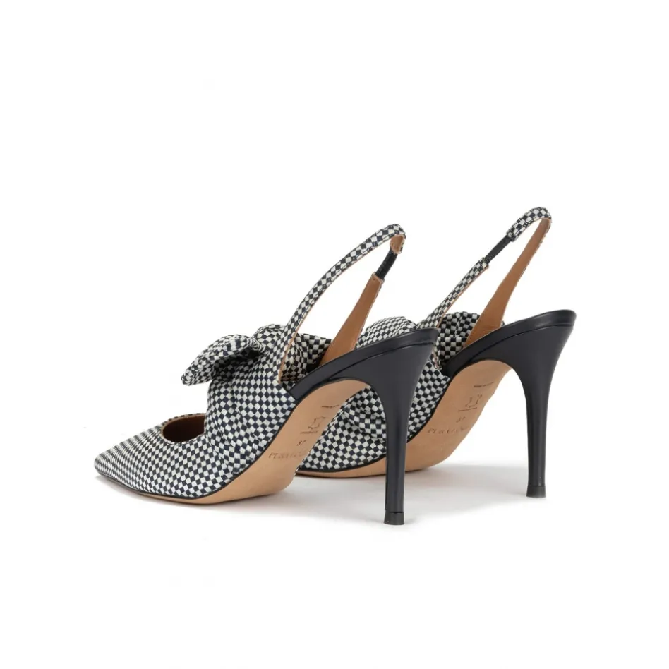 Jaqueline Escarpins à brides en tissu à carreaux blanc et bleu