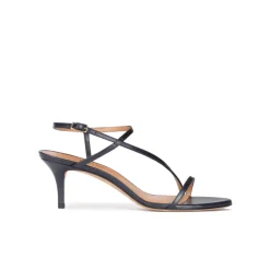Laquenda Sandales à talons moyens en cuir bleu marine
