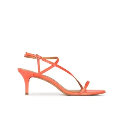 Laquenda Sandales à talons moyens en cuir rose corail