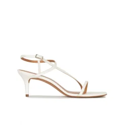 Laquenda Sandales à talons moyens en cuir blanc cassé