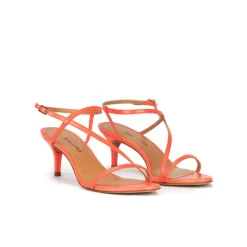 Laquenda Sandales à talons moyens en cuir rose corail