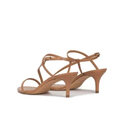 Laquenda Sandales à talons moyens en cuir camel
