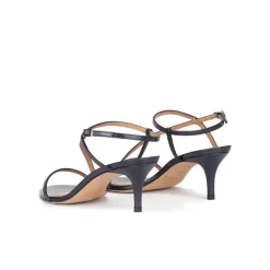Laquenda Sandales à talons moyens en cuir bleu marine