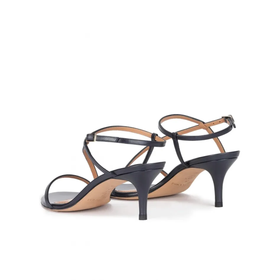 Laquenda Sandales à talons moyens en cuir bleu marine