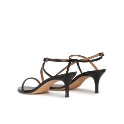 Laquenda Sandales à talons moyens en cuir noir