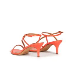Laquenda Sandales à talons moyens en cuir rose corail