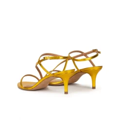 Laquenda Sandales à talons moyens en cuir métallisé jaune
