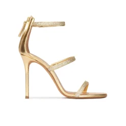 Laquisha Sandales à talons hauts en cuir doré et toile pailletée